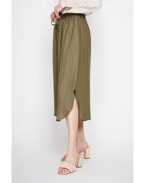 Odette kaki uitlopende lange rok van linnenmix