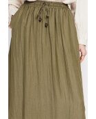 Odette kaki uitlopende lange rok van linnenmix