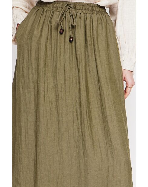 Odette kaki uitlopende lange rok van linnenmix