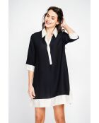 Bernadette tweekleurige linnen hemdjurk in zwart