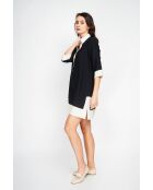 Bernadette tweekleurige linnen hemdjurk in zwart