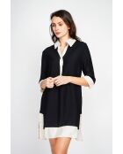 Bernadette tweekleurige linnen hemdjurk in zwart