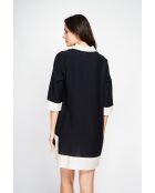 Bernadette tweekleurige linnen hemdjurk in zwart