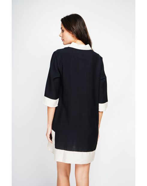 Bernadette tweekleurige linnen hemdjurk in zwart