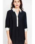 Bernadette tweekleurige linnen hemdjurk in zwart