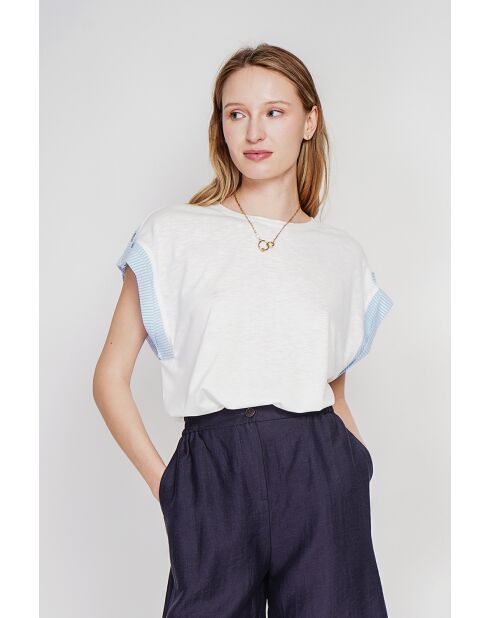 Weißes, übergroßes Rundhals-T-Shirt aus Leinenmischung