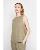 Sandrine Khaki S and M Leinenoberteil mit Rundhalsausschnitt