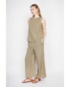 Sandrine Khaki S and M Leinenoberteil mit Rundhalsausschnitt