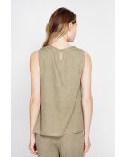 Sandrine Khaki S and M Leinenoberteil mit Rundhalsausschnitt