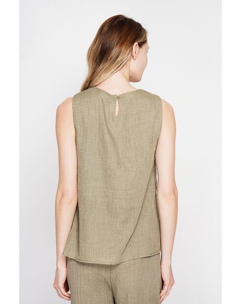 Sandrine Khaki S and M Leinenoberteil mit Rundhalsausschnitt