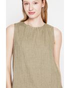 Sandrine Khaki S and M Leinenoberteil mit Rundhalsausschnitt