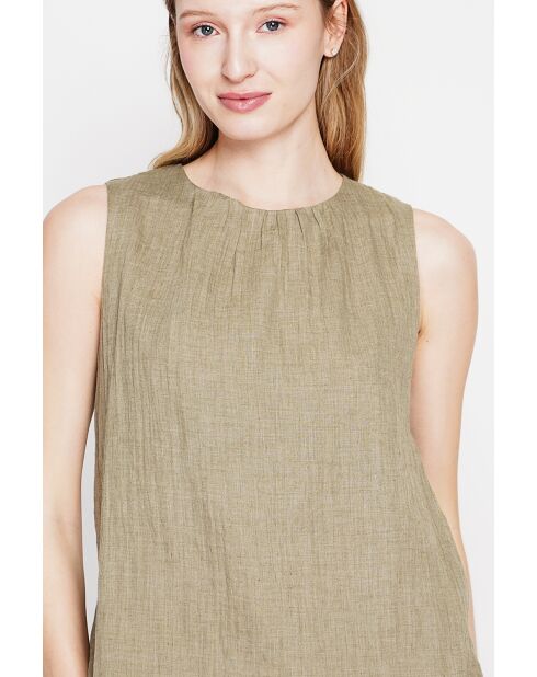 Sandrine Khaki S and M Leinenoberteil mit Rundhalsausschnitt