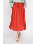 Odette Rooibos uitlopende lange rok van linnenmix