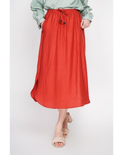 Odette Rooibos uitlopende lange rok van linnenmix