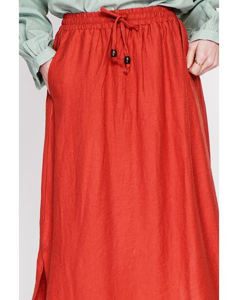 Odette Rooibos uitlopende lange rok van linnenmix