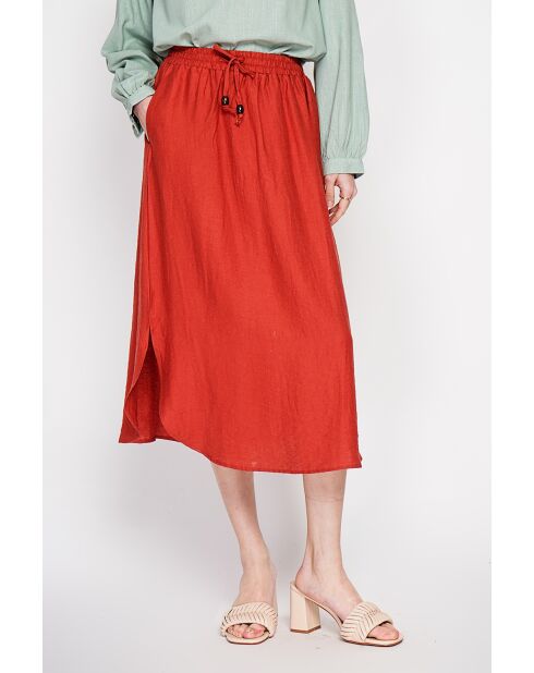 Odette Rooibos uitlopende lange rok van linnenmix