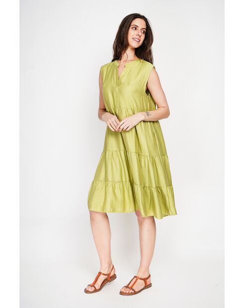 Henriette Zitronenfarbenes Leinenmischkleid mit tunesischem Kragen