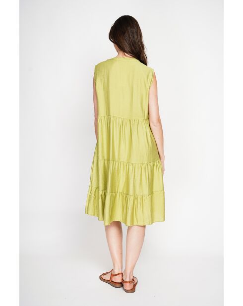 Henriette Zitronenfarbenes Leinenmischkleid mit tunesischem Kragen