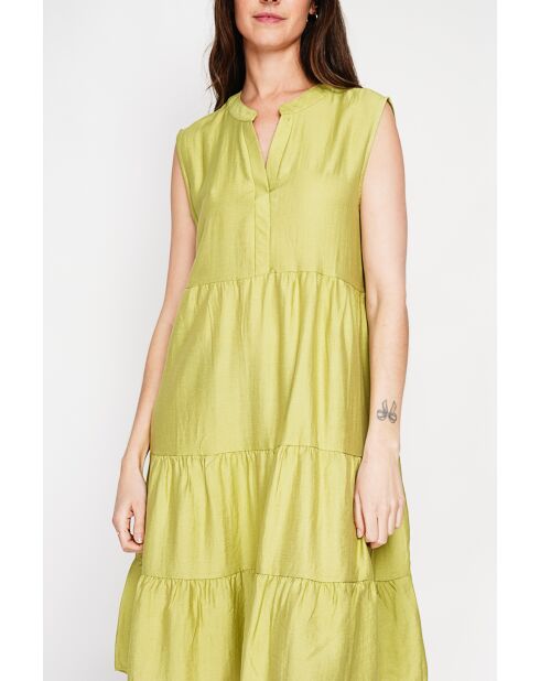 Henriette Zitronenfarbenes Leinenmischkleid mit tunesischem Kragen