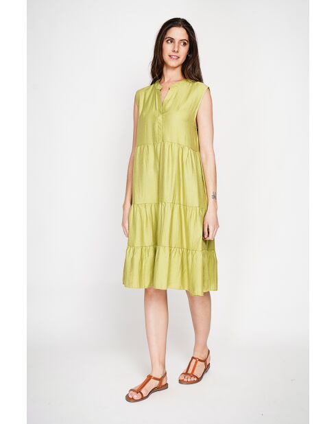 Henriette Zitronenfarbenes Leinenmischkleid mit tunesischem Kragen