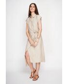 Beiges langes Kleid aus Leinenmischung mit Hemdkragen von Colette