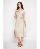 Beiges langes Kleid aus Leinenmischung mit Hemdkragen von Colette