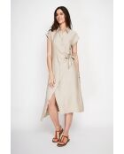 Beiges langes Kleid aus Leinenmischung mit Hemdkragen von Colette