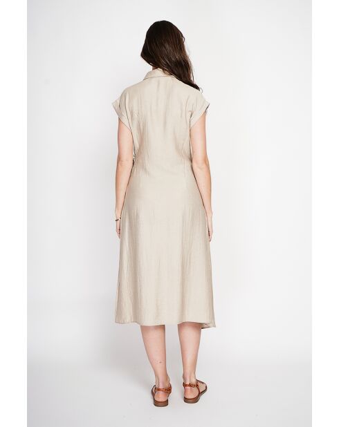 Beiges langes Kleid aus Leinenmischung mit Hemdkragen von Colette