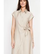 Beiges langes Kleid aus Leinenmischung mit Hemdkragen von Colette