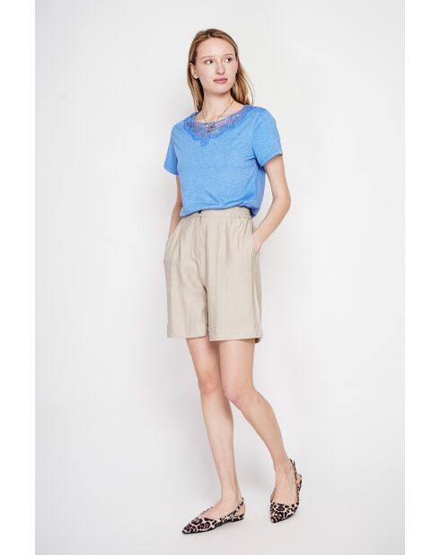 Sylvie Azur Rundhals-T-Shirt aus Leinengemisch