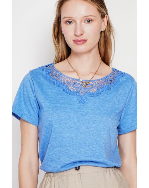 Sylvie Azur Rundhals-T-Shirt aus Leinengemisch