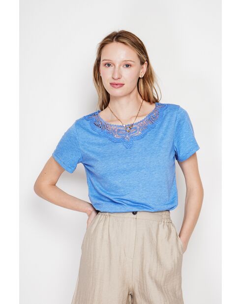 Sylvie Azur Rundhals-T-Shirt aus Leinengemisch