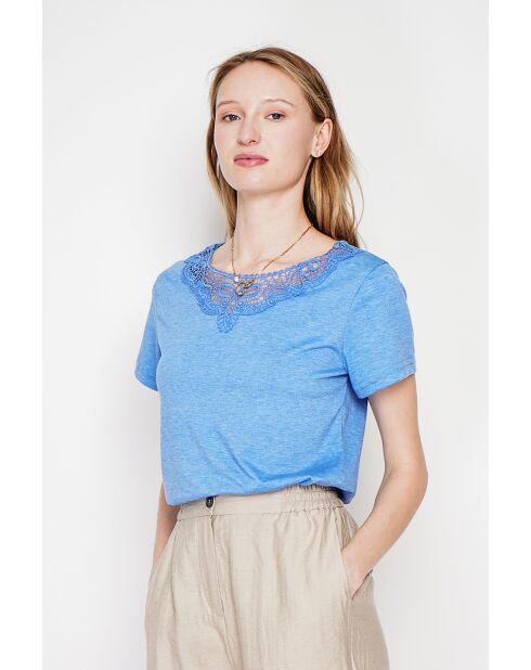 Sylvie Azur Rundhals-T-Shirt aus Leinengemisch