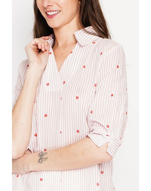 Blouse col chemise à rayure en lin mélangé Germaine rose