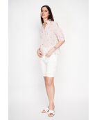 Blouse col chemise à rayure en lin mélangé Germaine rose