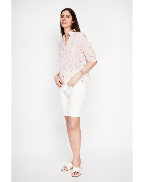 Blouse col chemise à rayure en lin mélangé Germaine rose