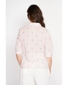Blouse col chemise à rayure en lin mélangé Germaine rose