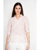 Blouse col chemise à rayure en lin mélangé Germaine rose