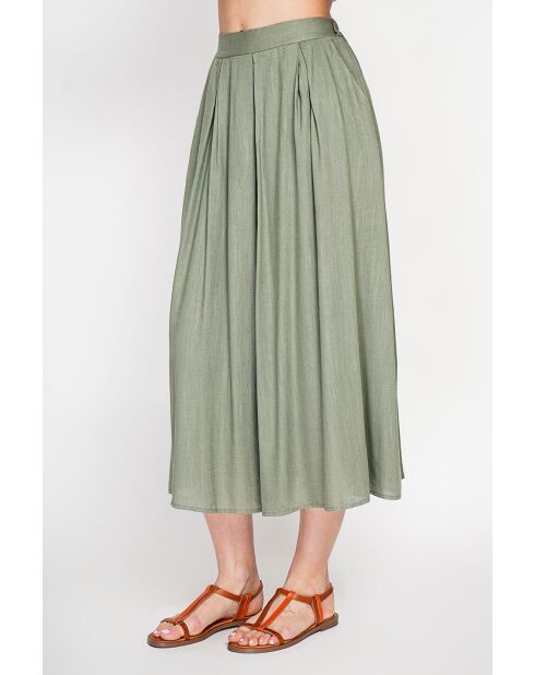 Lisette Claire Khakifarbener ausgestellter Maxikleid aus Leinen