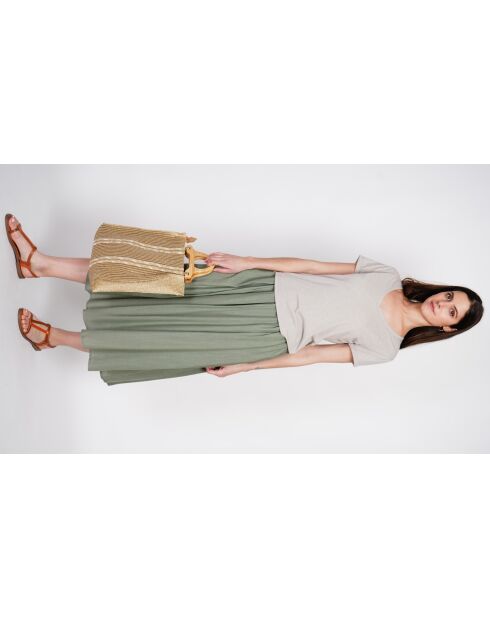 Lisette Claire Khakifarbener ausgestellter Maxikleid aus Leinen
