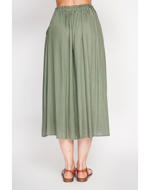 Lisette Claire Khakifarbener ausgestellter Maxikleid aus Leinen