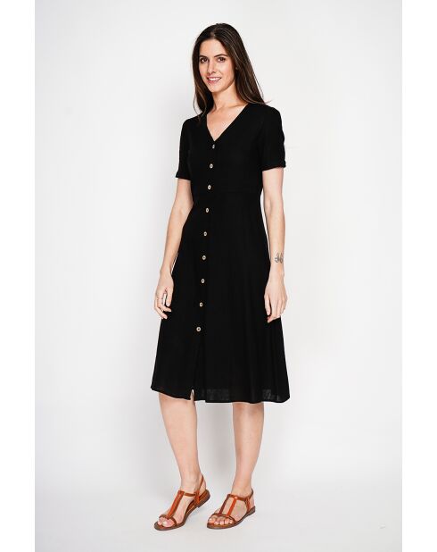 Simone zwarte linnen lange jurk