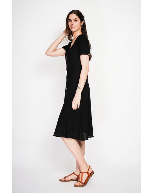 Simone zwarte linnen lange jurk