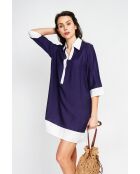 Bernadette marine tweekleurige linnen hemdjurk