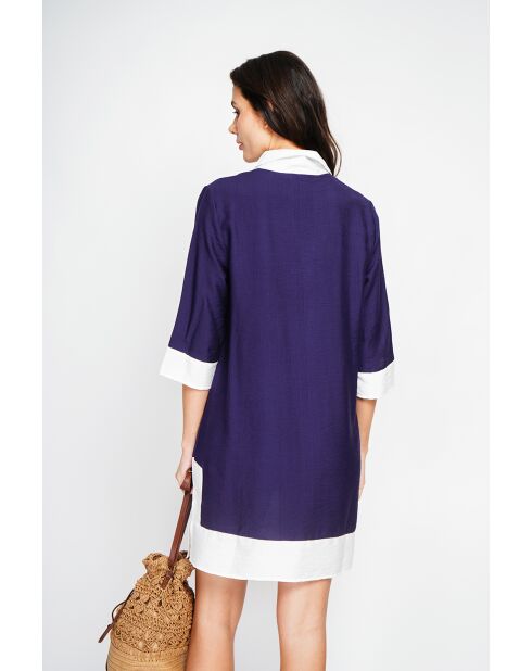 Bernadette marine tweekleurige linnen hemdjurk