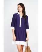 Bernadette marine tweekleurige linnen hemdjurk