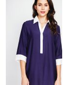 Bernadette marine tweekleurige linnen hemdjurk