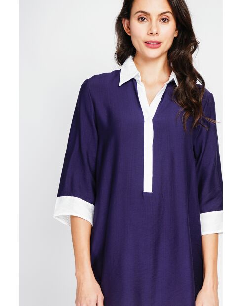 Bernadette marine tweekleurige linnen hemdjurk