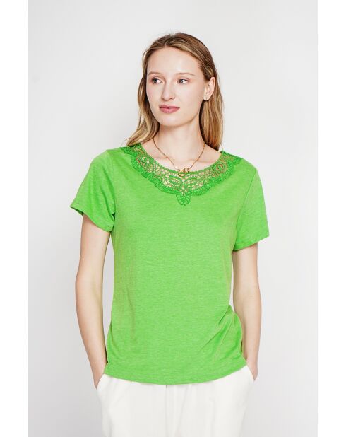 Sylvie smaragdgrünes Rundhals-T-Shirt aus Leinenmischung