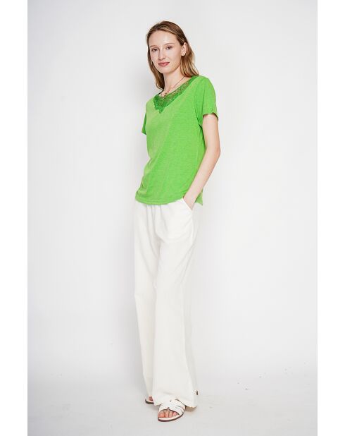 Sylvie smaragdgrünes Rundhals-T-Shirt aus Leinenmischung